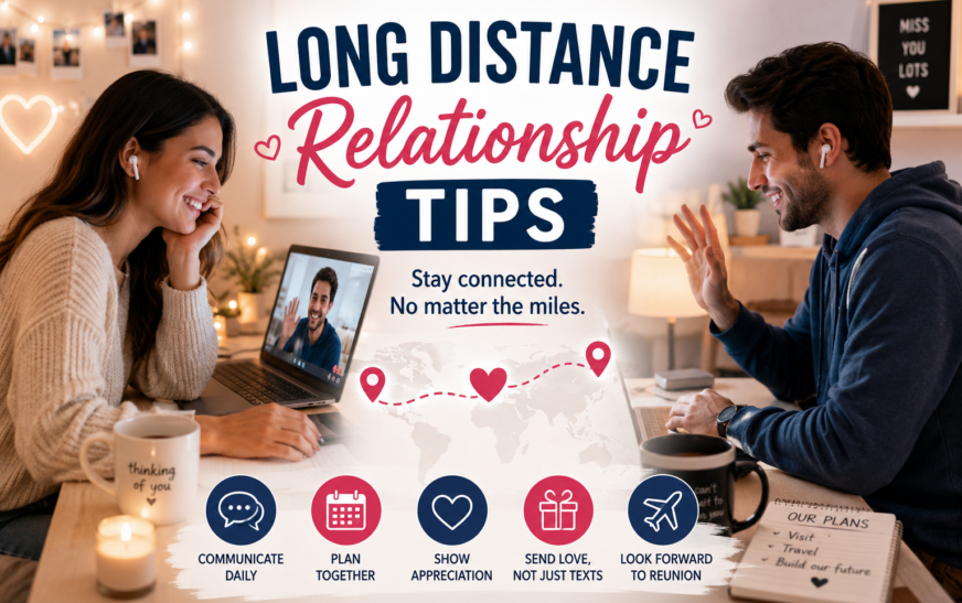 Couple following long distance relationship tips to stay connected across the miles